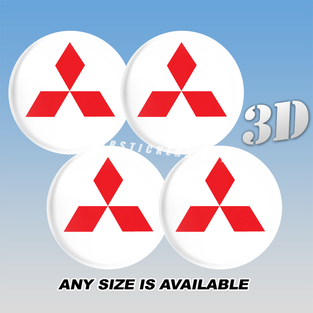 MITSUBISHI Decals For Wheel Center Caps — Red Logo/White Background