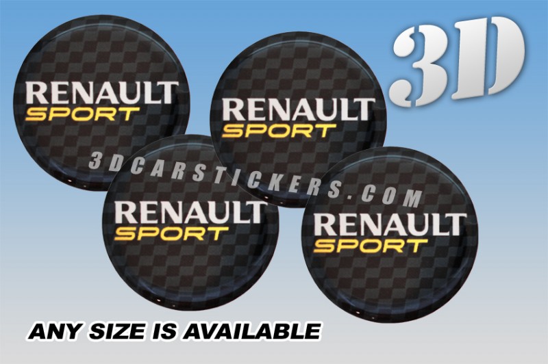 Wheel center cap emblems stickers replacements decals for RENAULT SPORT , NOT OEM   :: Silver logo/black background ::