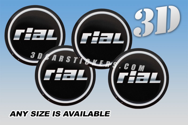 RIAL 3d car wheel center cap emblems stickers decals  :: Silver logo/Outline ring/black background ::