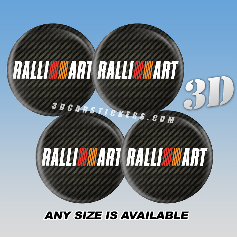 RALLIART Decals For Wheel Center Caps — White/Red Logo/Carbon Background