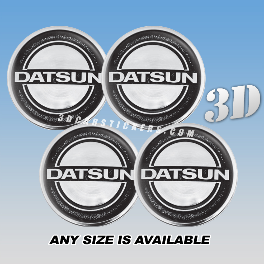 DATSUN Decals For Wheel Center Caps — Silver Logo/Black Background