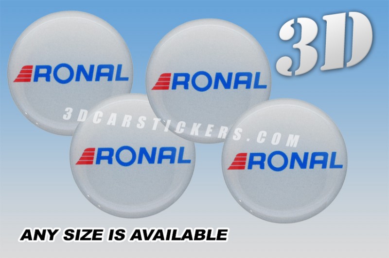 RONAL 3d car wheel center cap emblems stickers decals  :: Red/Blue logo/silver background ::