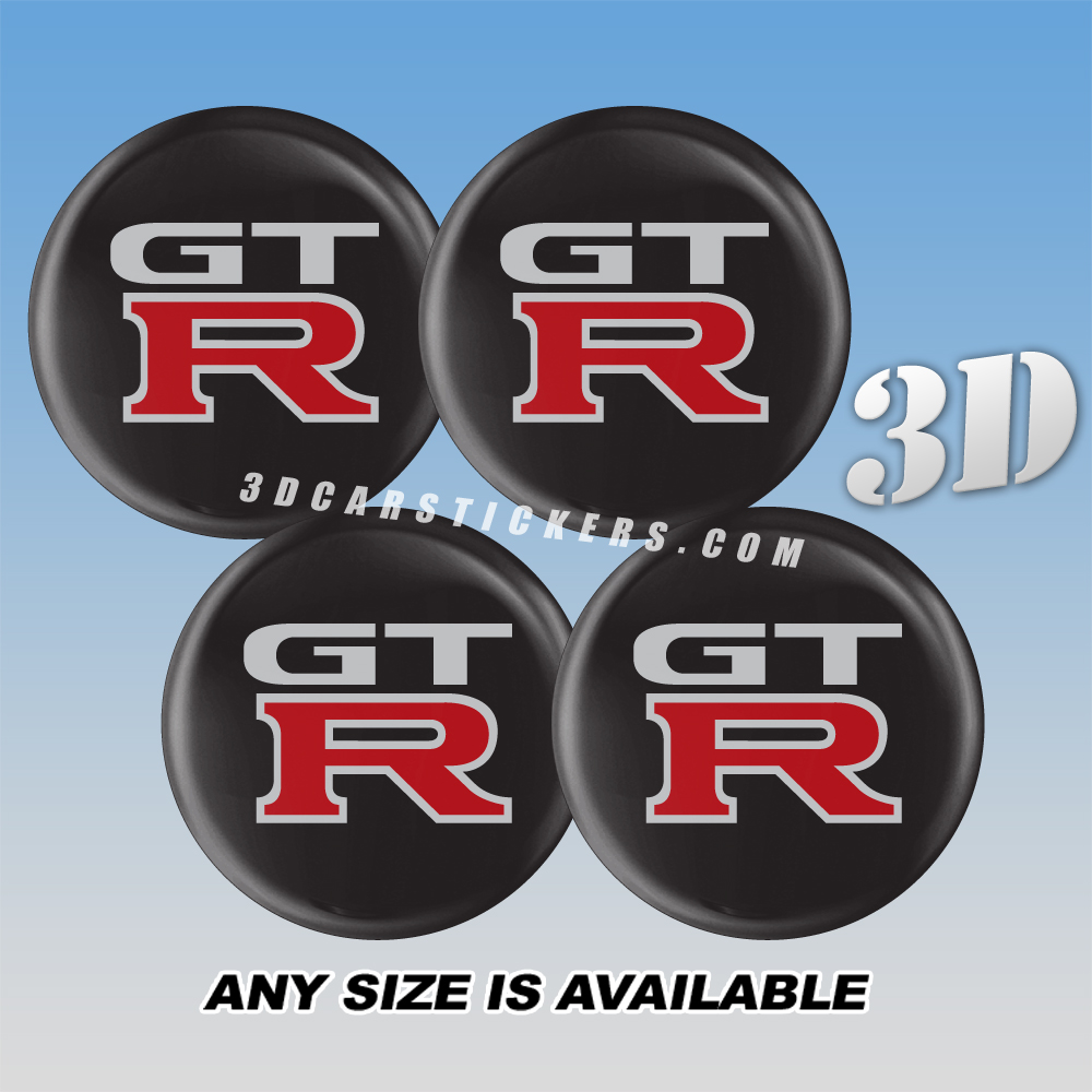 GT-R Decals For Wheel Center Caps — Red/Silver Logo/Black Background