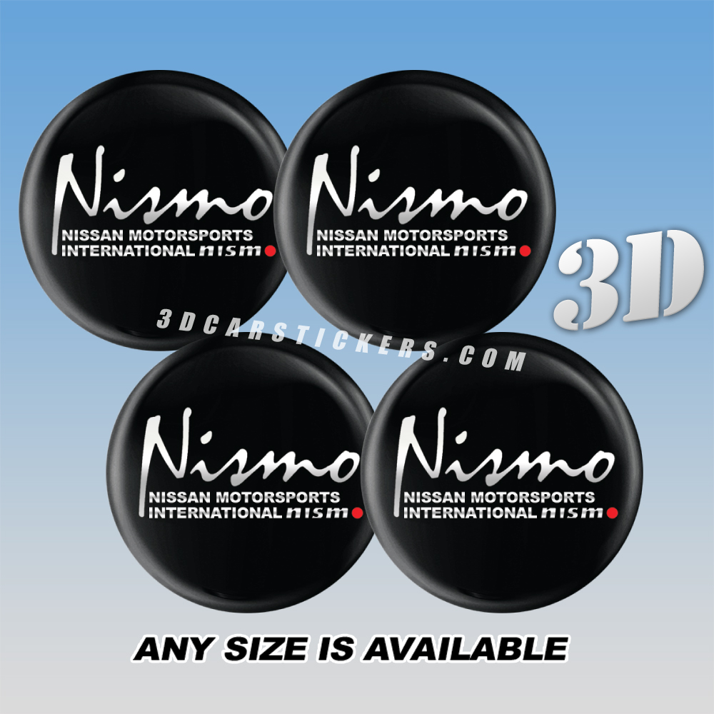 NISMO Decals For Wheel Center Caps — Silver logo/black background