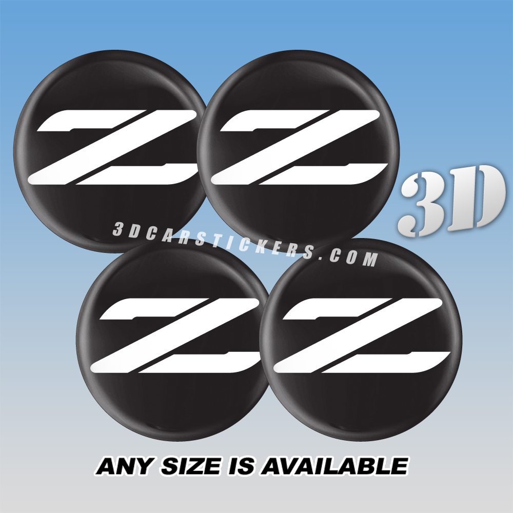 NISSAN Z-LOGO Domed Decals For Wheel Center Caps — White Logo/Black Background