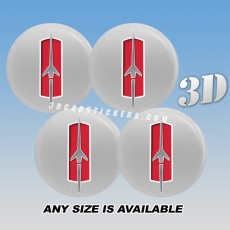 Oldsmobile ROCKET Decals For Wheel Center Caps — Silver/red logo/silver background::