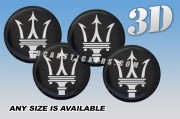 MASERATI 3d car wheel center cap emblems stickers decals  :: White logo/black background ::