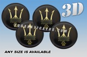 MASERATI 3d car wheel center cap emblems stickers decals  :: Gold logo/black background ::