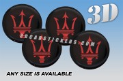MASERATI 3d car wheel center cap emblems stickers decals  :: Red logo/black background :: ― Online shop 3D wheel center caps