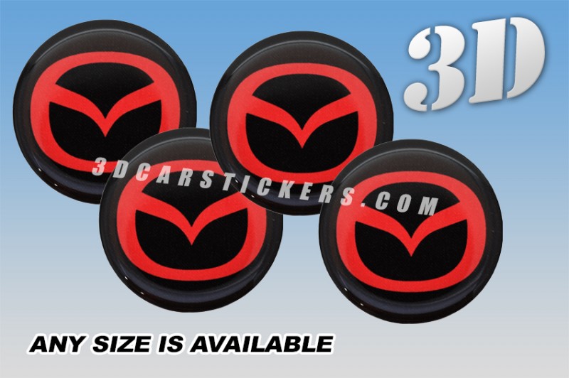 MAZDA 3d car wheel center cap emblems stickers decals  :: Red logo/black background ::