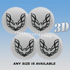 PONTIAC FIREBIRD Decals For Wheel Center Caps — Black Logo/Silver Background