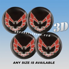 PONTIAC FIREBIRD Decals For Wheel Center Caps — Red Logo/Silver Outline/Black Background