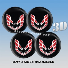 PONTIAC FIREBIRD Decals For Wheel Center Caps — Red Logo/White Outline/Black Background