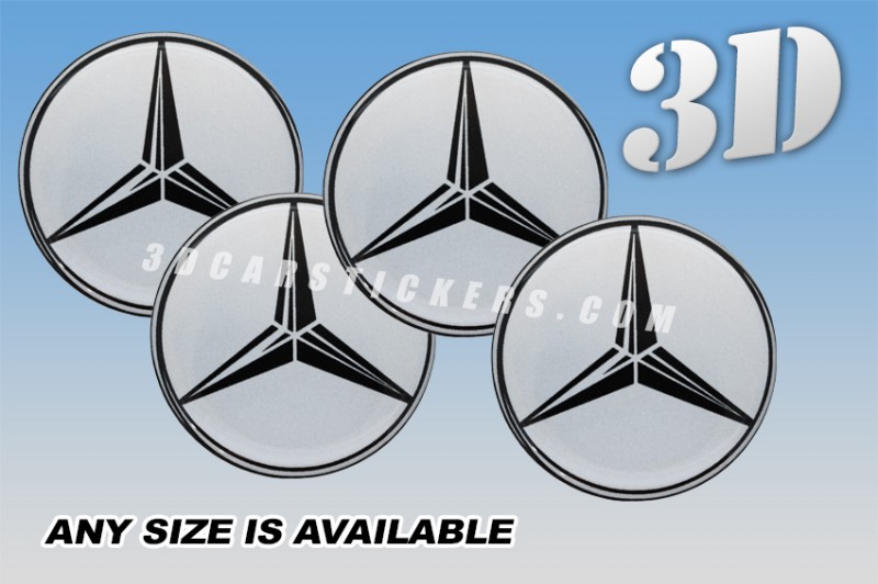 MERCEDES BENZ 3d car wheel center cap emblems stickers decals  :: Black logo/Silver background ::
