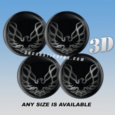 PONTIAC FIREBIRD Decals For Wheel Center Caps — Silver Logo/Black Background