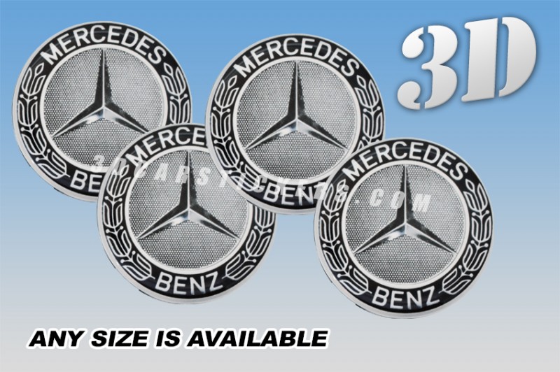 MERCEDES BENZ 3d car wheel center cap emblems stickers decals  :: Silver logo/Silver writing/black background ::