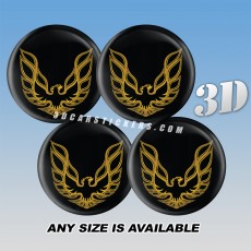 PONTIAC FIREBIRD Domed Decals For Wheel Center Caps — Gold Logo/Black Background
