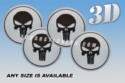 PUNISHER 3d car wheel center cap emblems stickers decals  :: Black logo/Silver background ::