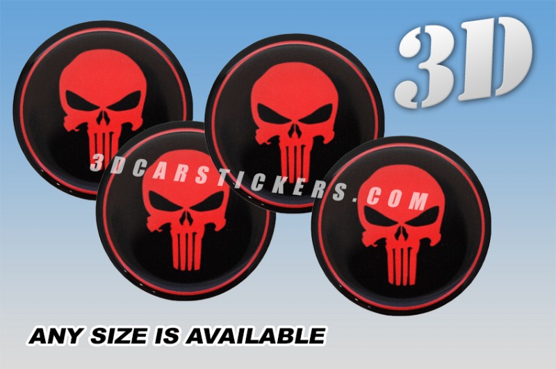PUNISHER 3d car wheel center cap emblems stickers decals  :: Red logo/Black background ::