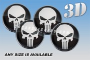 PUNISHER 3d car wheel center cap emblems stickers decals  :: Silver logo/Black background ::