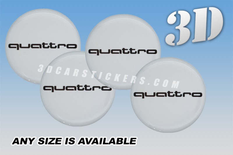 AUDI QUATTRO 3d car wheel center cap emblems stickers decals  :: Black logo/silver background ::