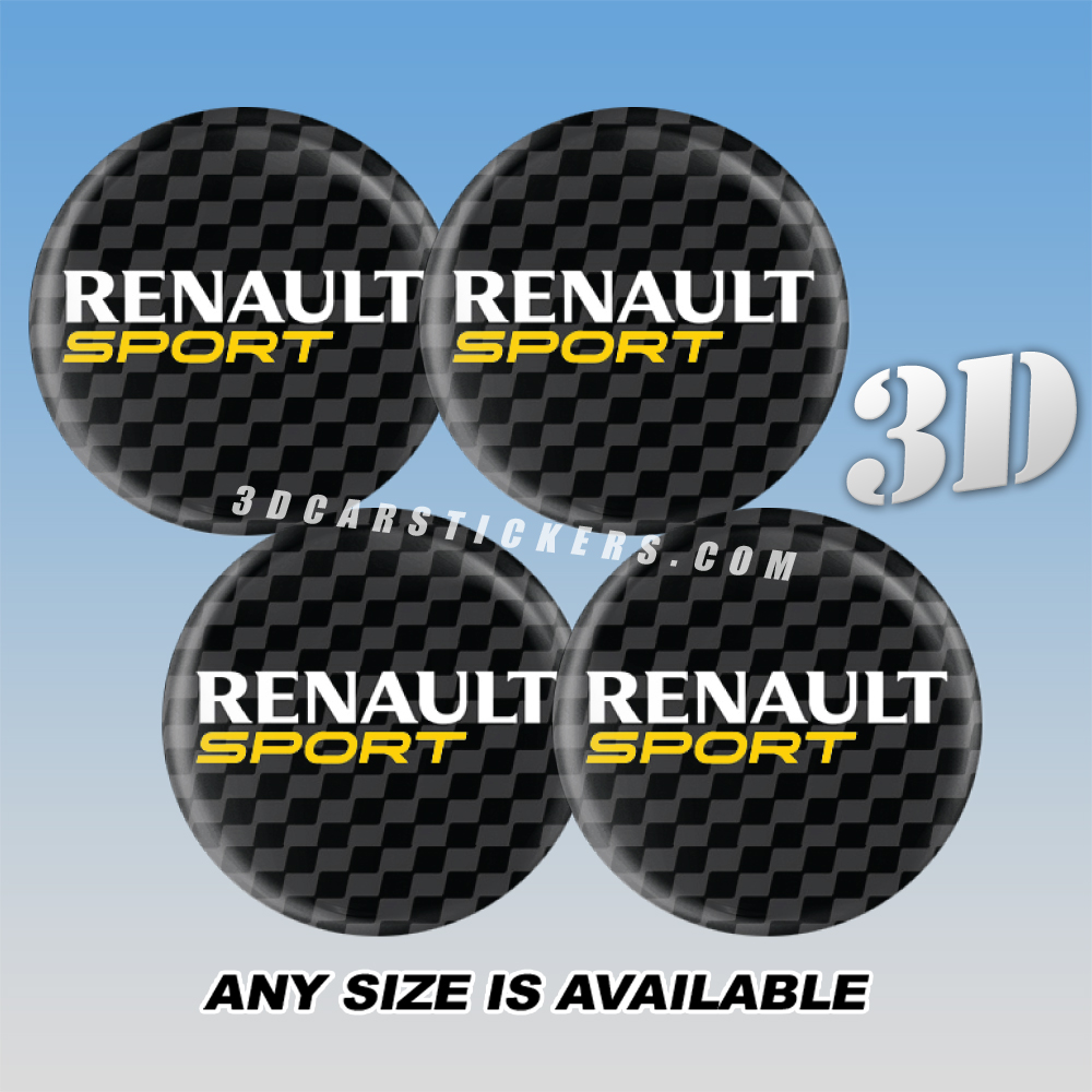 RENAULT SPORT Decals For Wheel Center Caps — Silver Logo/Black Background