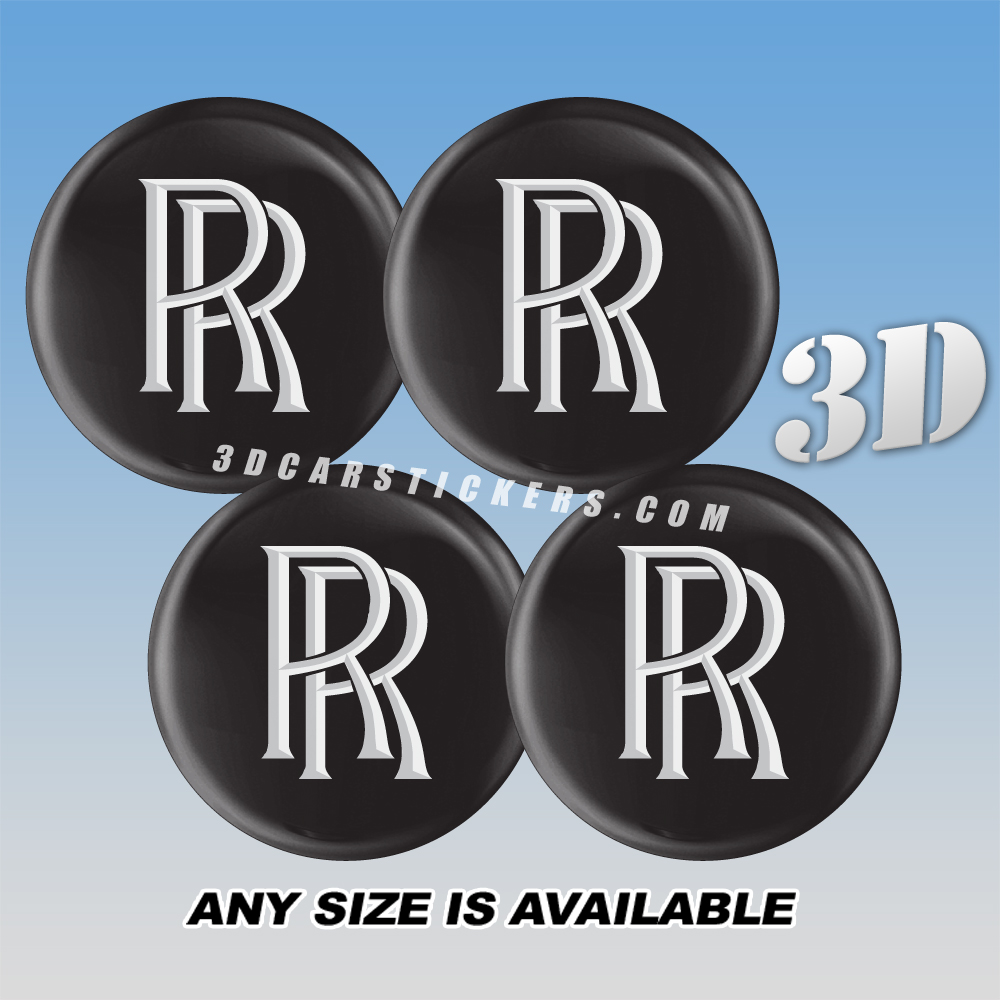 ROLLS ROYCE Decals For Wheel Center Caps — Silver Logo/Black Background