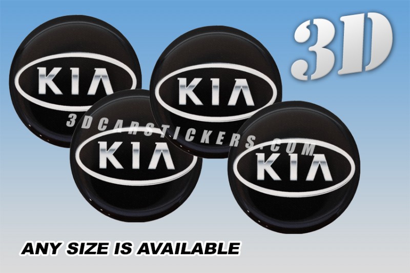 KIA 3d car wheel center cap emblems stickers decals  :: Silver logo/black background ::