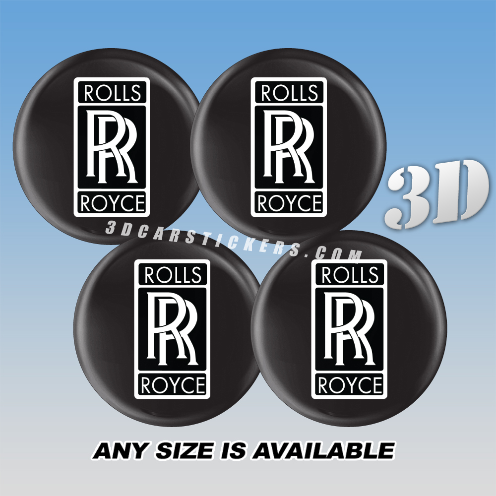 ROLLS ROYCE Decals For Wheel Center Caps — White Logo/Black Background