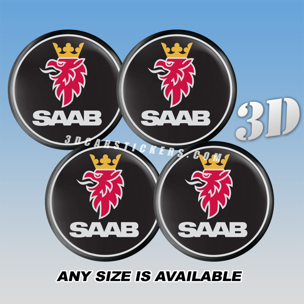 SAAB Decals For Wheel Center Caps — Color Logo/Black Background