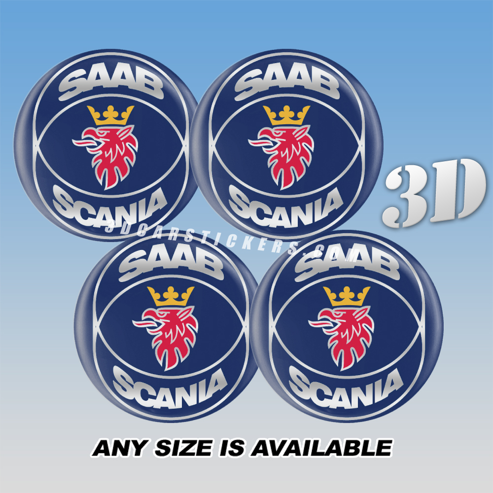 SAAB SCANIA Decals For Wheel Center Caps — Color Logo/Blue Background