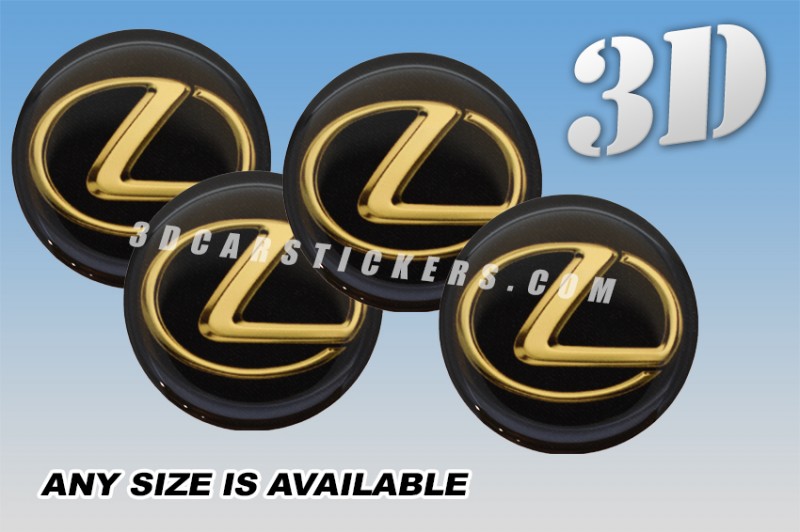 LEXUS 3d car wheel center cap emblems stickers decals  :: Gold logo/black background ::