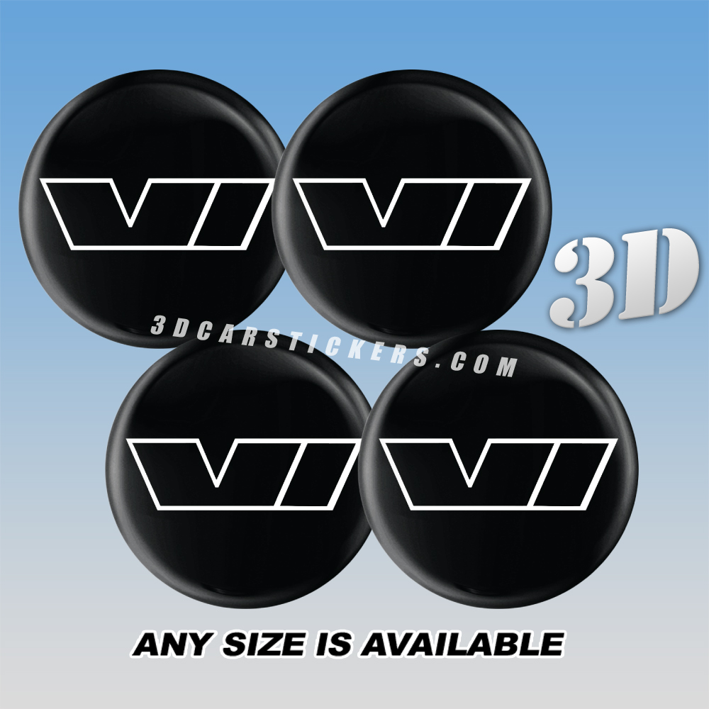 SKODA V RS Decals For Wheel Center Caps — Silver Logo/Black Background