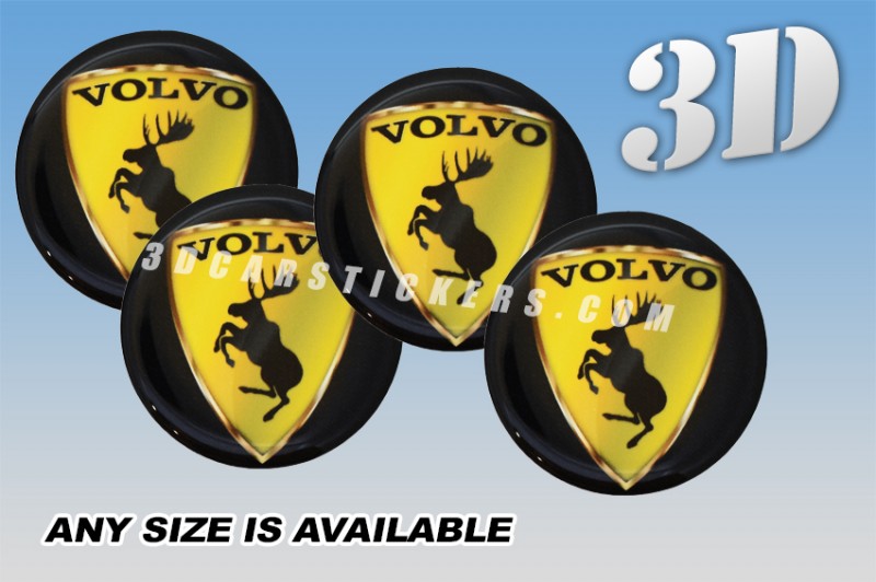 VOLVO 3d car wheel center cap emblems stickers decals  :: Yellow shield/Black deer/black background ::