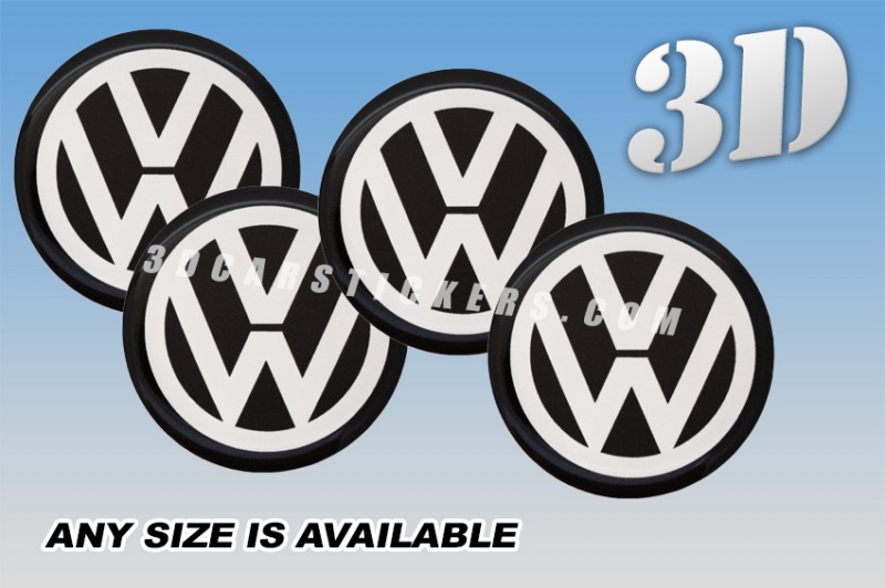 VOLKSWAGEN 3d car wheel center cap emblems stickers decals  :: White logo/black background ::
