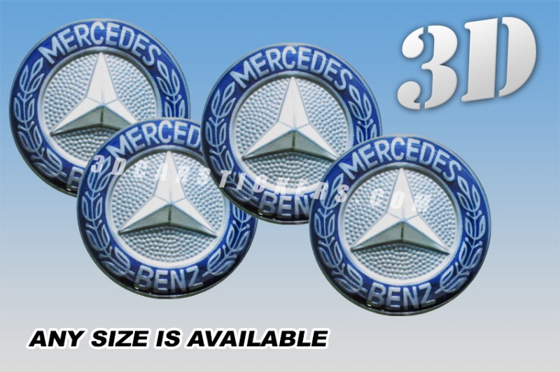 MERCEDES BENZ 3d car wheel center cap emblems stickers decals  :: Silver logo/blue background ::