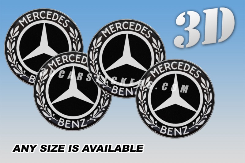 MERCEDES BENZ 3d car wheel center cap emblems stickers decals  :: White logo/black background ::