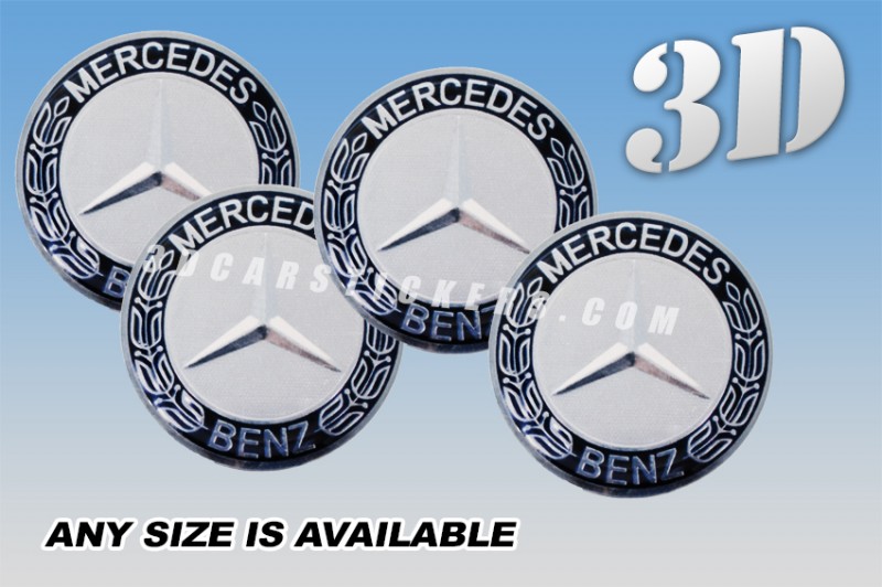 MERCEDES BENZ 3d car wheel center cap emblems stickers decals  :: Silver logo/dark blue background ::