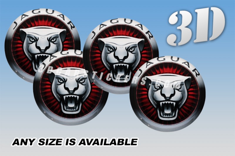 JAGUAR 3d car wheel center cap emblems stickers decals  :: Silver/Red logo/silver background ::