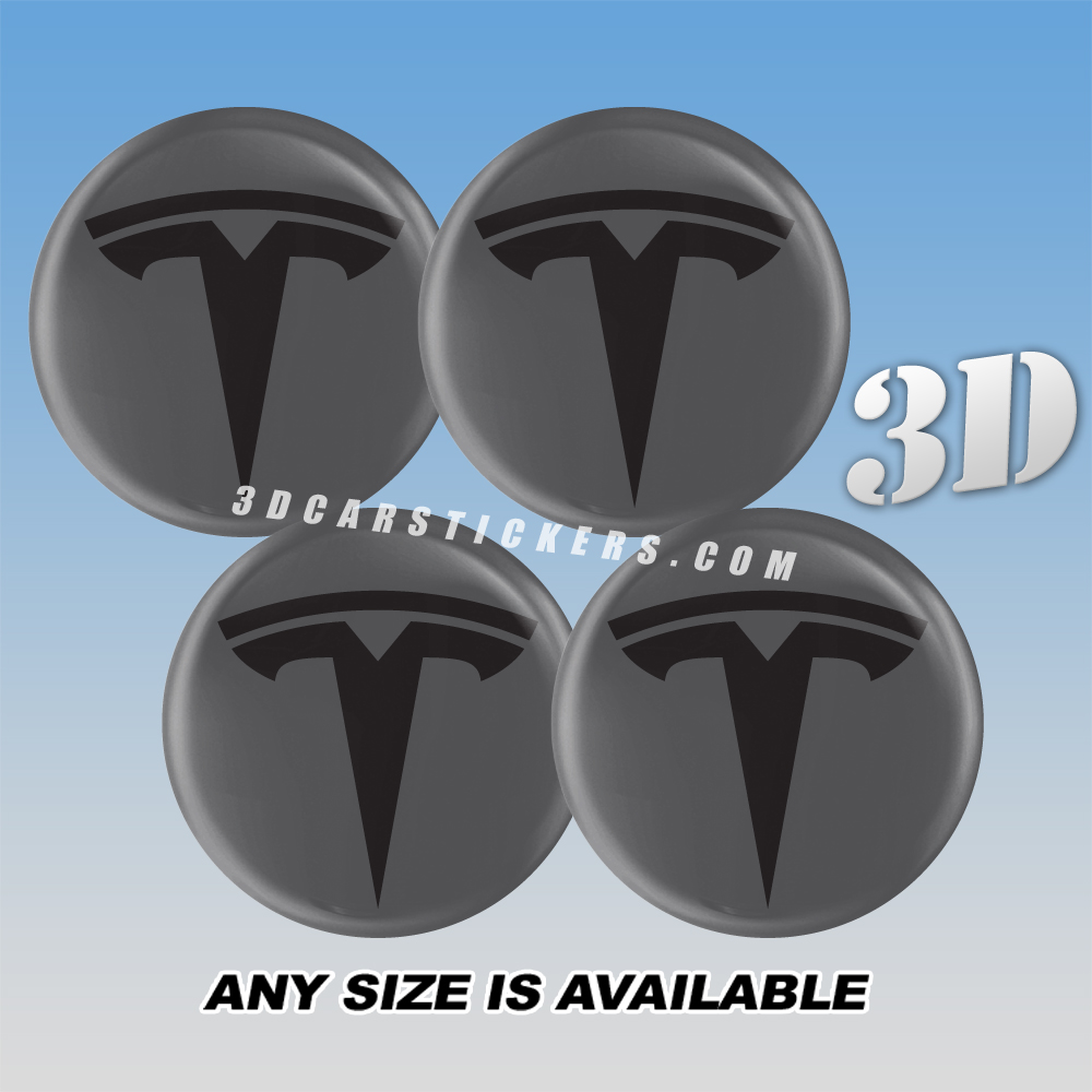 TESLA Decals For Wheel Center Caps — Black Logo/Graphite Background