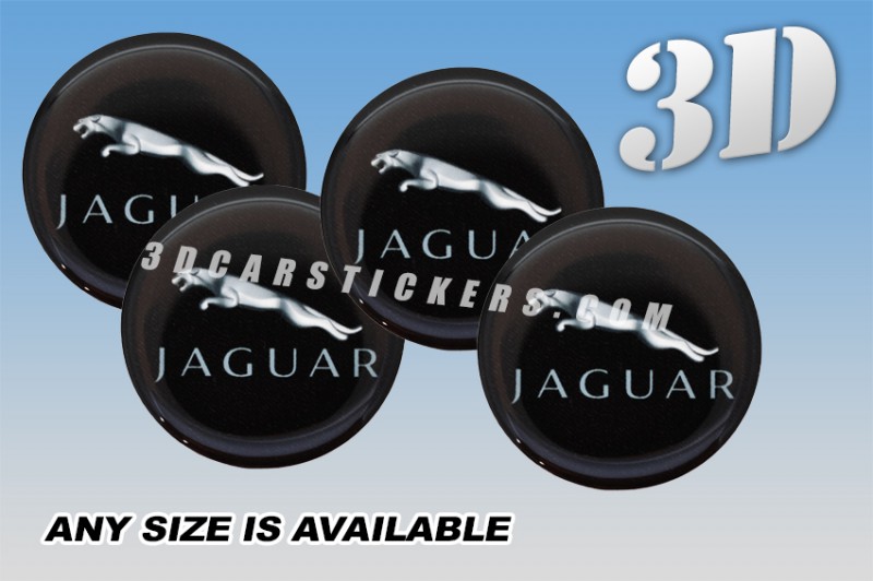 JAGUAR 3d car wheel center cap emblems stickers decals  :: Silver logo/black background ::