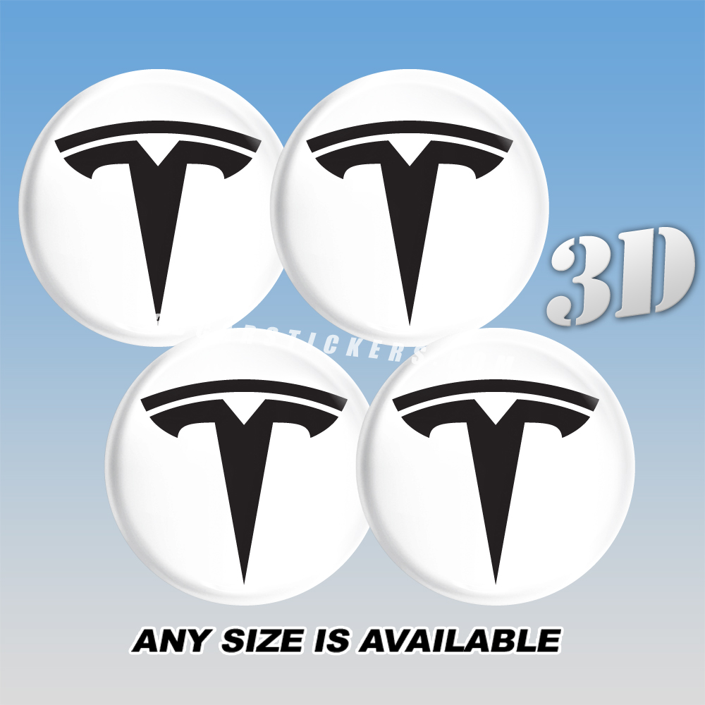 TESLA Decals For Wheel Center Caps — Black Logo/White Background