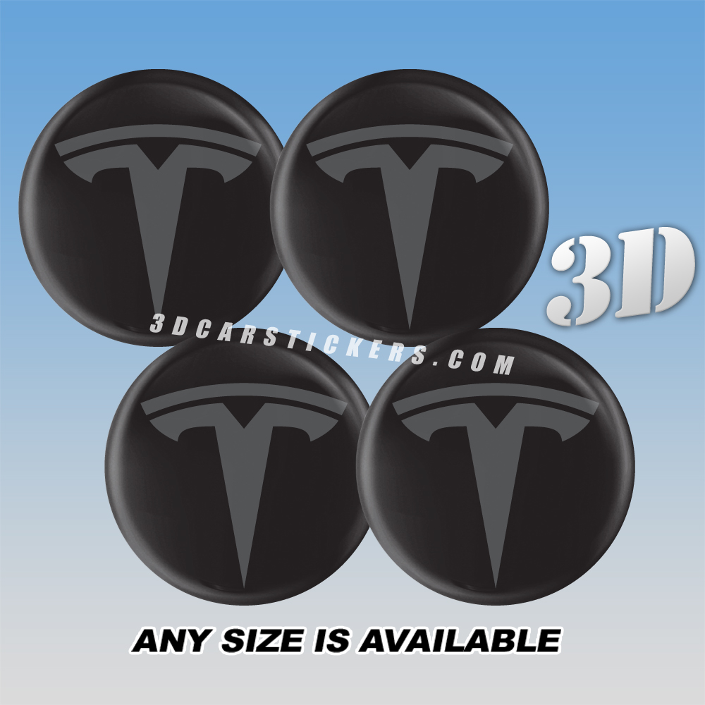 TESLA Decals For Wheel Center Caps — Graphite Logo/Black Background