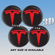 TESLA Decals For Wheel Center Caps — Red Logo/Black Background