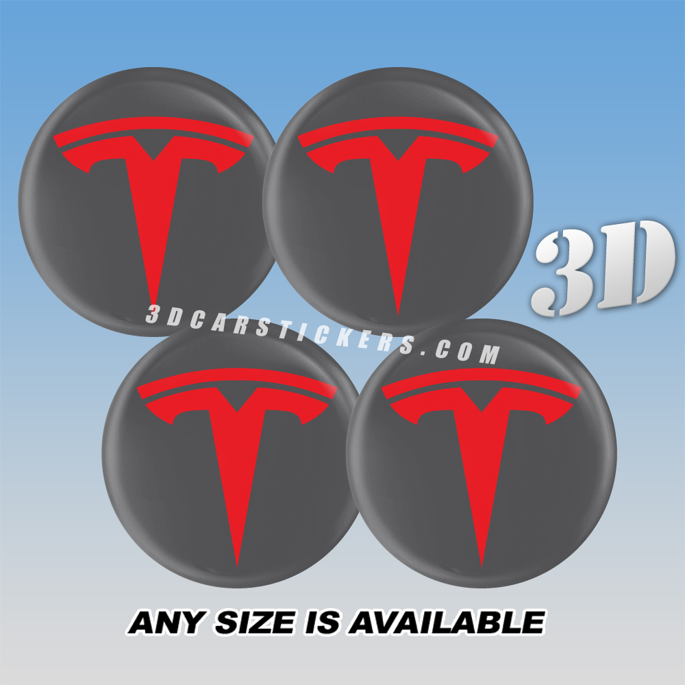 TESLA Decals For Wheel Center Caps — Red Logo/Graphite Background