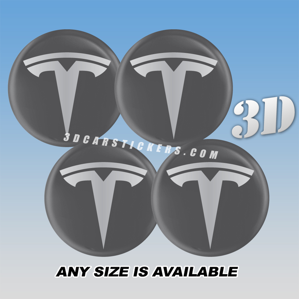 TESLA Decals For Wheel Center Caps — Silver Logo/Graphite Background