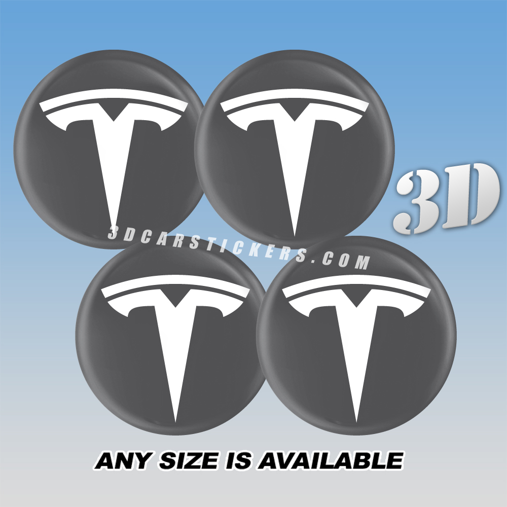 TESLA Decals For Wheel Center Caps — White Logo/Graphite Background