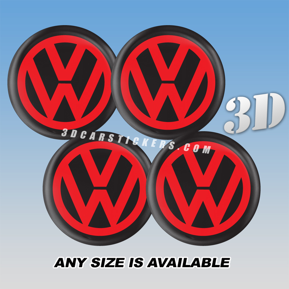 VOLKSWAGEN Decals For Wheel Center Caps — Red Logo/Black Background