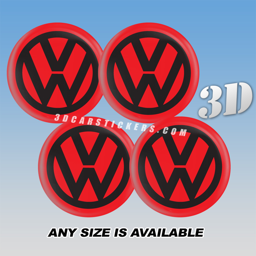 VOLKSWAGEN Decals For Wheel Center Caps — Black Logo/Red Background