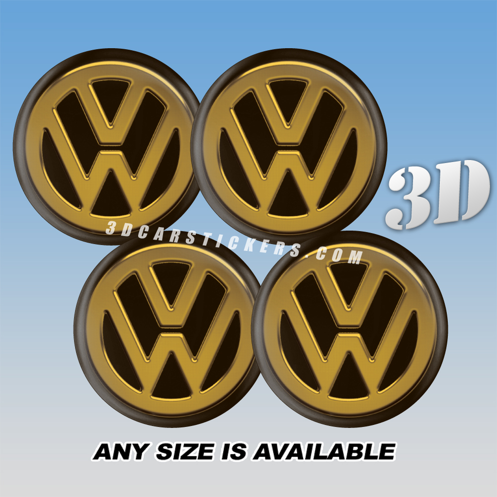 VOLKSWAGEN Decals For Wheel Center Caps — Gold Logo/Black Background